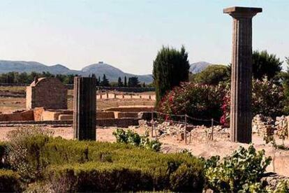 Las ruinas de una casa romana en Empúries con un jardín de vides y otras plantas mediterráneas típicas en la época.
