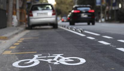 Un carril bici en la zona del Eixample Dreta de Barcelona 