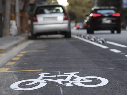 Un carril bici en la zona del Eixample Dreta de Barcelona 