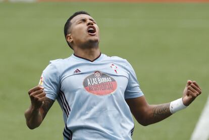 El defensa del Celta Jeison Murillo celebra un gol suyo ante el Deportivo Alavés en Balaídos el pasado domingo.