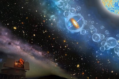 Recreaci&oacute;n del cu&aacute;sar m&aacute;s antiguo del universo descubierto desde un observatorio chileno