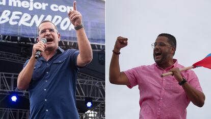 Los precandidatos a la gobernación de Puerto Rico, Pedro Pierluisi (PNP) y José Manuel Ortíz (PPD) durante sus cierres de campaña.