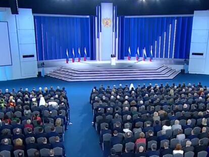 Vladimir Putin delivers his state of the nation address on Tuesday.