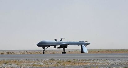 Un drone en el aeropuerto de Kandahar (Afganist&aacute;n).