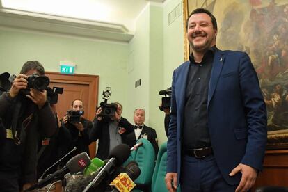 Matteo Salvini, en la rueda de prensa posterior a las elecciones de Abruzzo.