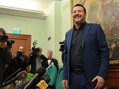 Matteo Salvini, en la rueda de prensa posterior a las elecciones de Abruzzo.