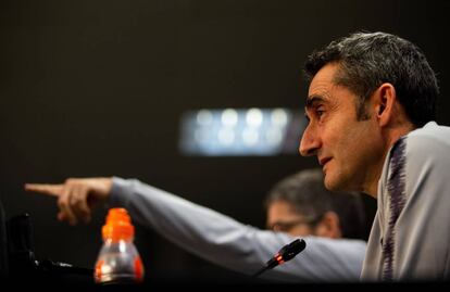 Ernesto Valverde, durante una rueda de prensa este viernes.