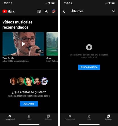 YouTube Music y su pestaña de Biblioteca.