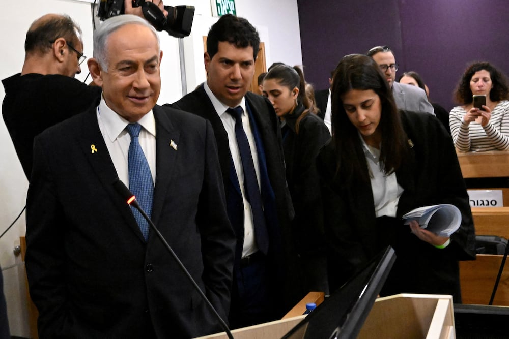 Israeli Prime Minister Benjamin Netanyahu attends the fifth day of testimony in his trial on corruption charges in the district court in Tel Aviv on Monday, December 23, 2024.     DEBBIE HILL/Pool via REUTERS