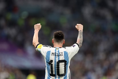 Messi celebra su gol ante Croacia en las semifinales del Mundial, el pasado martes en el estadio Lusail, en Qatar.