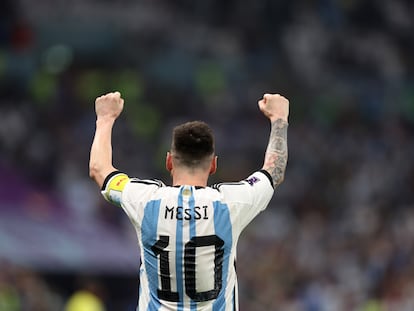 Messi celebra su gol ante Croacia en las semifinales del Mundial, el pasado martes en el estadio Lusail, en Qatar.