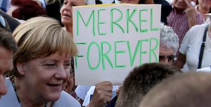 La canciller alemana, Angela Merkel, participa el mi&eacute;rcoles en un acto electoral de la CDU para las elecciones de Berl&iacute;n del pr&oacute;ximo domingo. 