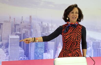 Ana Botín, presidenta del Santander, en la presentación de resultados anuales celebrada en Madrid, este miércoles.