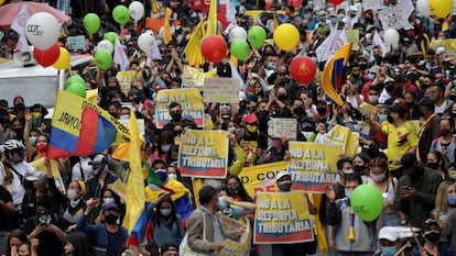 Marcha en Bogotá contra la reforma tributaria impulsada por el presidente de Colombia, Iván Duque, el pasado 28 de abril.