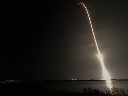 A SpaceX Falcon 9 rocket with the crew capsule Endeavour launches from pad 39A at the Kennedy Space Center in Cape Canaveral, Fla., Thursday, March 2, 2023.