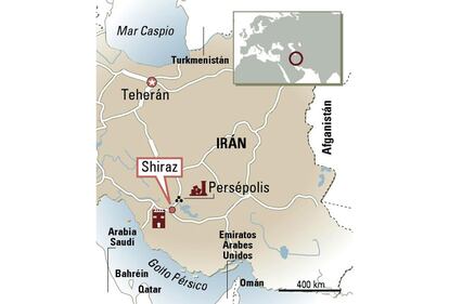 Mapa de Shiraz, situada al sur de Irán y cerca de Persépolis.