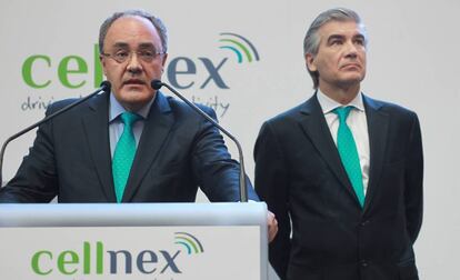 El consejero delegado de Cellnex, Tobías Martínez, junto al presidente de la compañía, Francisco Reynés.