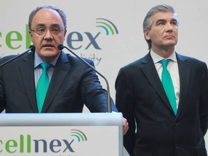 El consejero delegado de Cellnex, Tobías Martínez, junto al presidente de la compañía, Francisco Reynés.