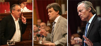 Josep Bargalló, Artur Mas y Josep Piqué, ayer durante sus intervenciones en la tribuna del Parlament