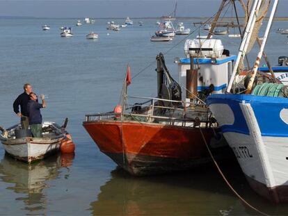 Pescadores en el muelle de Bonanza de Sanlúcar de Barrameda.