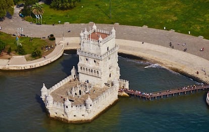 Vista aérea de la torre de Belém, en Lisboa.
