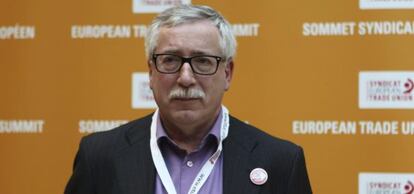 El secretario general de CCOO, Ignacio Fernández Toxo, hoy en Bruselas