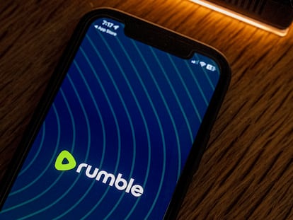 An iPhone displaying the logo for the Rumble app, Saturday, Sept. 23, 2023, in Washington.