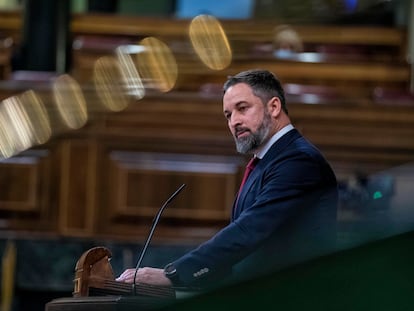 El presidente de Vox, Santiago Abasca, en el pleno de esta semana en el Congreso.