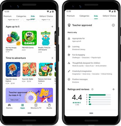 Google Play Store para niños.