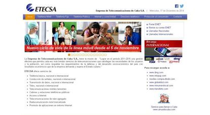 P&aacute;gina web de Etecsa, monopolio cubano de las telecos.