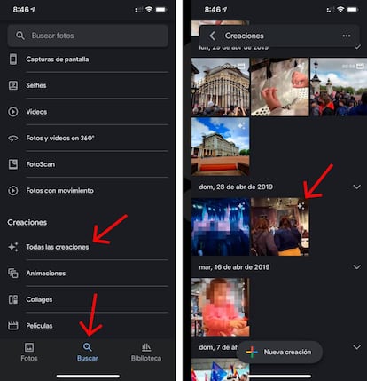 Cómo encontrar las creaciones en Google Fotos.