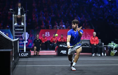 Carlos Alcaraz, el domingo durante un partido de la Laver Cup en el Uber Arena de Berlín.