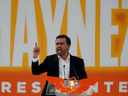 Jorge Álvarez Máynez tras registrarse como candidato ante el INE en Ciudad de México, este jueves.