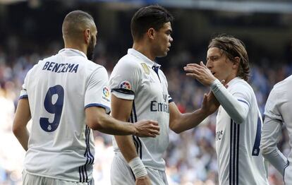 Pepe, junto a Benzema y Modric.