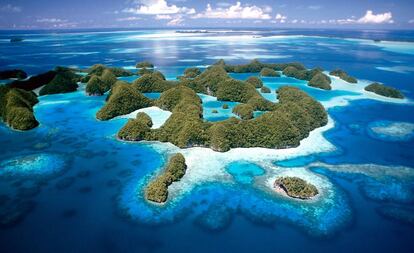 Vista aérea de las Islas Rocosas, en Palaos.