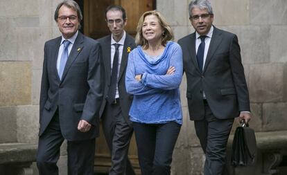 L'expresident Artur Mas; l'assessor de la Generalitat, Jordi Moreso; i els exconsellers Joana Ortega i Francesc Homs, aquest dimarts.