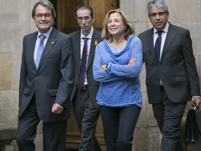 L'expresident Artur Mas; l'assessor de la Generalitat, Jordi Moreso; i els exconsellers Joana Ortega i Francesc Homs, aquest dimarts.