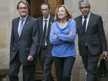 L'expresident Artur Mas; l'assessor de la Generalitat, Jordi Moreso; i els exconsellers Joana Ortega i Francesc Homs, aquest dimarts.