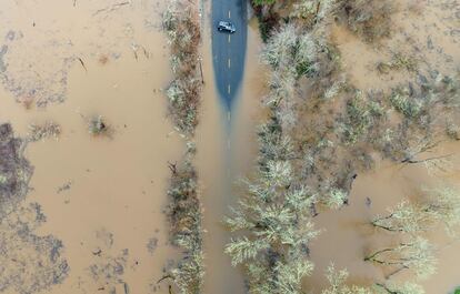 El Centro de Predicción Meteorológica del Servicio Nacional del Clima ha anunciado que las condiciones continuarán deteriorándose, con inundaciones en las zonas más bajas, deslaves de rocas y caídas de árboles. En la imagen, una carretera inundada en la ciudad californiana de Sebastopol, el pasado 5 de enero.