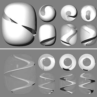 Representación gráfica del electrón (arriba) y el fotón, según Jan-Hendrik Andersen.