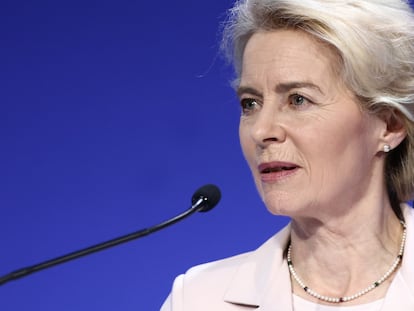 Ursula von der Leyen, President of the European Commission, delivers a speech at the opening session on the first day of the Ukraine Recovery Conference, on June 21, 2023.