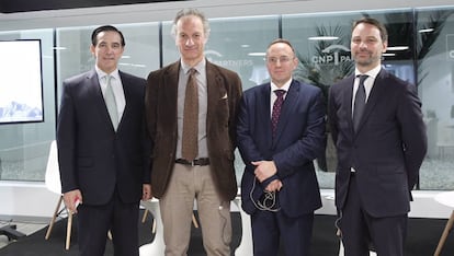 Ángel Martínez-Aldama, presidente de Inverco; Diego Valero, presidente de Novaster; Fernando Luque, responsable editorial de Morningstar; y Julio Martínez, director de inversiones de CNP Partners, en el encuentro sobre el futuro de las pensiones.