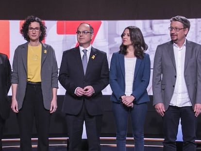 Marta Rovira e In&eacute;s Arrimadas, con Jordi Turull en el centro 