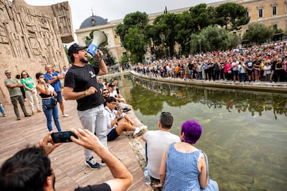 Alvise Pérez, el pasado viernes en un acto en la plaza de Colón de Madrid.