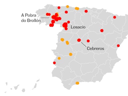 Mapa de incendios: en Galicia los principales fuegos siguen activos y el de Losacio se estabiliza 