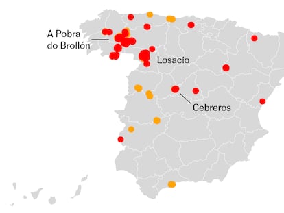 Mapa de incendios: en Galicia los principales fuegos siguen activos y el de Losacio se estabiliza