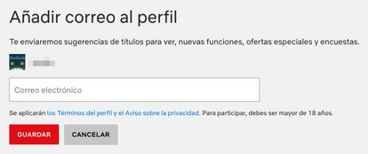 Añadir correo al perfil de Netflix.