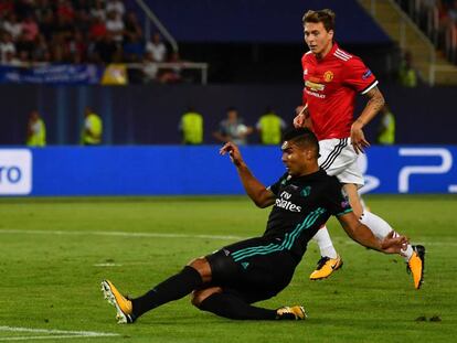 Casemiro marca el 1-0 al United.