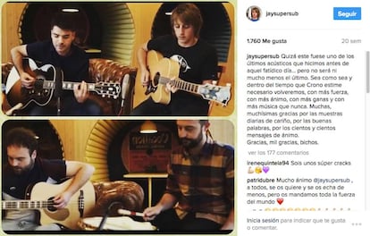 Publicación de Jaime, integrante de Supersubmarina, en la que se muestra esperanzado sobre el futuro del grupo.