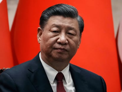 El presidente chino, Xi Jinping, durante la visita de su homólogo francés, Emmanuel Macron, el 6 de abril en Pekín.